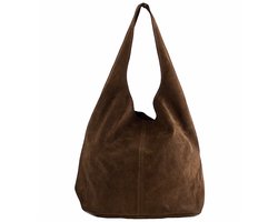 Donker Bruine Suède Schoudertas Lili - Handtassen - Hobo Tassen - Shoppers - Ruime Suède dames tassen - Donker Bruin