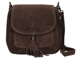 Donker Bruine Suède Schoudertas Tassle - Kwastje - Suède - Italiaans Leder - Boho Schoudertassen - Donker Bruin