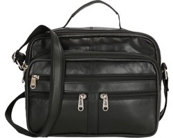 Double-D Schoudertas - Heren / Dames - Reportertas - Echt Leer Zwart