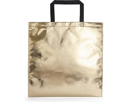 Draagtas/schoudertas in opvallende metallic goud kleur - 45 x 44 x cm - kunststof - goody bags