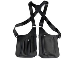 Dubbele schoudertas met afsluitbare zakken onder de armen, heuptasje, holster, casual telefoonvak, herenschoudertas (zwart).