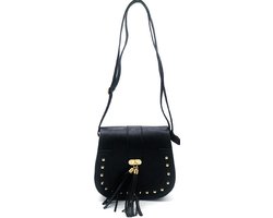 Een handige kleine soepele schoudertas met een verstelbare schouderband. Met een rits en een magneet afsluitbaar. Heel speciaal zijn de details, zoals de dubbele kwastjes en de goudkleurige studs op de klep. Voor uzelf of Bestel Een Cadeau.