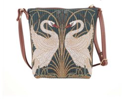 Elegant smal tasje - Swan - Zwaan - Zwanen - Donker groene achtergrond - Walter Crane