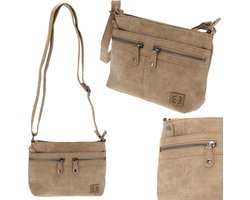 Enrico Benetti Crossbodytas met Rits | Imitatieleer - 25x17x7cm - Taupe | Ideaal Schoudertas voor Reizen & Dagelijks Gebruik | Handtas met 5 Vakken & Verstelbare Schouderband