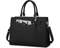 Famanu - Laptoptassen voor vrouwen, 15,6 inch, dameshandtassen, draagtas, grote werktassen, PU-lederen ontwerper-schoudertas voor zakelijk gebruik, kantoor, winkelen of universiteit,zwart
