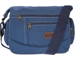 Fana Bags | Grote canvas schoudertas blauw | Heren / Dames schoudertas A4 | Canvas messenger bag | Schouder tas groot canvas | Werktas A4