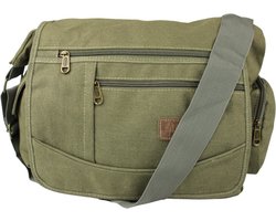 Fana Bags | Grote canvas schoudertas legergroen | Heren / Dames schoudertas A4 | Canvas messenger bag | Schouder tas groot canvas