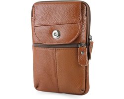 Fana Bags Riemtas Leer Cognac - Incl. Schouderband - Riemtasje Staand - Telefoontas Heren - Kleine Heren Tas