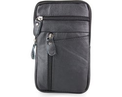 Fana Bags Riemtas & Schoudertas Leer Zwart - Riemtasje Staand - Telefoontas Heren - Kleine Schoudertas Mannen- Leren Riem Tas