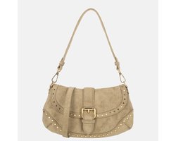 Flora & Co schoudertas overslag suedine studs taupe