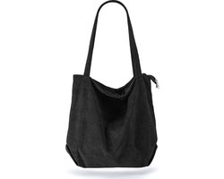 Geweo Schoudertas - Tote Bag - Shopper - Met Rits - Ribstof - Zwart