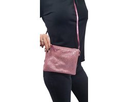Glitter schoudertas - roze - Feest/ festival/ carnaval