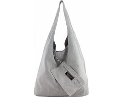 Grijze Suède Schoudertas Lili - Handtassen - Shoppers - Ruime Suède dames tassen - Grijs