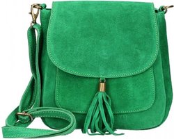 Groene Suède Schoudertas Tassle - Groen - Suède - Italiaans Leder - Boho Schoudertassen