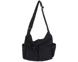Grote Canvas Schoudertas – Messenger Crossbody Tas met Meerdere Vakken – Praktische Draagtas voor Dames en Heren