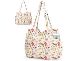 Grote Cord Tote Bag voor Vrouwen – Schattige Esthetische Schoudertas, Herbruikbare Canvas Tas met Rits en Meerdere Vakken voor Werk, School en Reizen