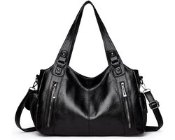 Handtas - Rugtas - Tas - Dames Vintage Handtas - Slouchy Tote Bag - City Bag met Grote Schoudertas - PU-Leer Uni Tas In Punkstijl - Ideaal voor Reizen en Dagelijks Gebruik - Zwart