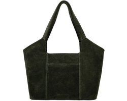 Hide & Stitches Brazos Schoudertas - Shopper - 40 x 25 x 14 cm - Leer - Suede - Dames Tas - Leren Dames Tas - Olijfgroen