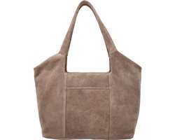 Hide & Stitches Brazos Schoudertas - Shopper - 40 x 25 x 14 cm - Leer - Suede - Dames Tas - Leren Dames Tas - Taupe