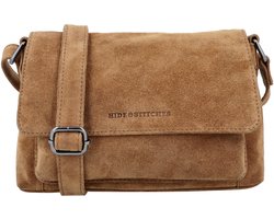 Hide & Stitches Brazos Schoudertas - Suede - Crossbody - Leer - Overslag - Leren Dames Tas - Camel.