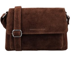 Hide & Stitches Brazos Schoudertas - Suede - Crossbody - Leer - Overslag - Leren Dames Tas - Donkerbruin.