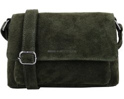 Hide & Stitches Brazos Schoudertas - Suede - Crossbody - Leer - Overslag - Leren Dames Tas - Olijfgroen.