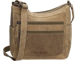Hide & Stitches Idaho Crossbody Schoudertas Handige Ritsvakjes - Leren Dames Tas - Donkerzand.
