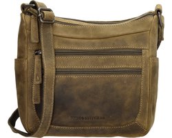Hide & Stitches Idaho Crossbody Schoudertas Handige Ritsvakjes - Leren Dames Tas - Olijfgroen