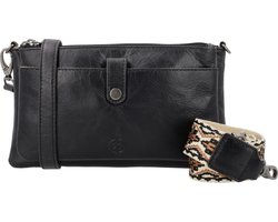 Hide & Stitches Next Navajo Crossbody Schoudertas - Trendy Schouderband - Leren Dames Tas - Zwart