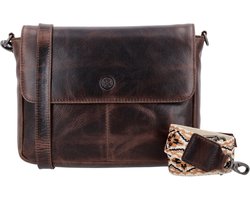 Hide & Stitches Next Navajo Schoudertas - Crossbody - Dames - Schouderbanden - Leer - Leren Dames Tas - Donkerbruin