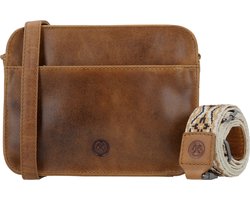 Hide & Stitches Next Navajo Schoudertas - Crossbody - Leer - Schouderband - Leren Dames Tas - Bruin.