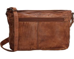 Hide & Stitches Paint Rock Crossbody Schoudertas - 100% Leder - Leren Dames Tas - Cognac.