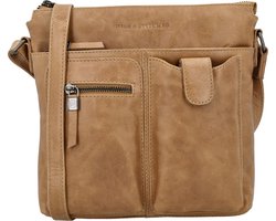Hide & Stitches Porto Crossbody Schoudertas - Handige Vakken - Leren Dames Tas - Taupe.