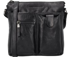 Hide & Stitches Porto Crossbody Schoudertas - Handige Vakken - Leren Dames Tas - Zwart