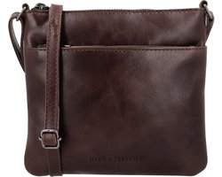 Hide & Stitches Porto Schoudertas - Crossbody - Leer - Ritsvakken - Leren Dames Tas - Donkerbruin.