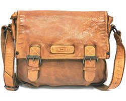 Hillburry leren vintage schoudertas gewassen leer - (bxhxd) ca. 29cm x 23cm x 6,5cm - cognac bruin