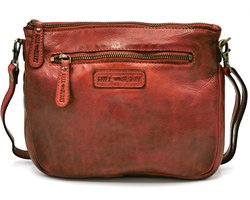 Hillburry Schoudertas-Clutch Gewassen Leer Rood - Simpel en Praktisch - Ideaal voor Festivals bezoek - Wandelen - Citytrip - Shoppen of Stappen - (bxhxd) 23cm x 19cm x 4cm