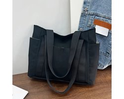 Homesy - Grote Capaciteit Oxford Stof Tote Tas voor Vrouwen - Casual Minimalistische Rits Sluiting & Vaste Schouderbanden, Lichtgewicht Duurzame Commuter Tas voor Studenten, Werk en Dagelijks Gebruik (Zwart)
