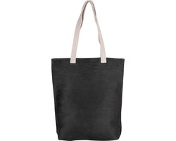 Jute canvas katoenen schoudertasje- zwart - 38 x 42 cm - lange ecru hengsels - Boodschappentassen - Goodie bags