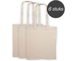Katoenen draagtas - 6 stuks naturel canvas draagtasjes met lang hengsel - Geschikt om te bedrukken of decoreren
