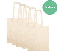 Katoenen Draagtas - Naturel - 5 Stuks - 37x41cm - Tote Bag - Katoenen Tasjes - Stevig - Om Te Decoreren