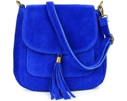 Kobalt Blauwe Suède Schoudertas Tassle - Kobalt Blauw - Suède - Italiaans Leder - - Boho Schoudertassen