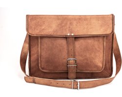 Laptoptas OnceDoce® Urban Vintage 15 inch - 37x28x10 cm Schoudertas Echt Leer Cognac Bruin - Handgemaakte Messengertas ‘Lima’ model nr 555