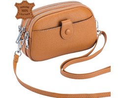 Leerella Exclusieve Dames Tas van Echt Leer Cognac - Stijlvol en Functioneel - 4 Vakken - Crossbody- en Schoudertas - 9 Kleuropties - Perfect Cadeau voor Moederdag, Verjaardag en Valentijnsdag