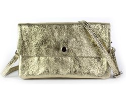 Leren metallic schoudertasje met 3 vakjes Goud - Made in Italy