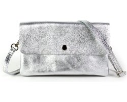 Leren metallic schoudertasje met 3 vakjes Zilver - Made in Italy