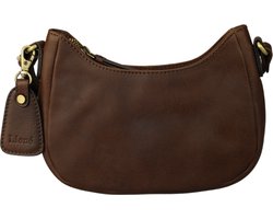 Leren Schoudertas Dames – Donkerbruin – Julie – Moonbag Stijl – Echt Rundleer – Compact & Elegant – Just Lioné