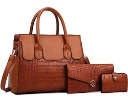 MaberLondon® Damestas set van 3 - Handtas - Schoudertas- Luxe Dames Crossbody Tas - Bruin