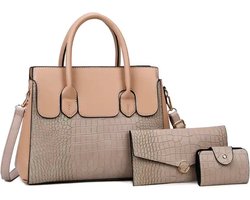 MaberLondon® Damestas set van 3 - Handtas - Schoudertas- Luxe Dames Crossbody Tas - Khaki