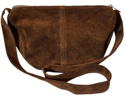 Made in Italy-Schoudertas-Crossbody-Suède-Echt Leer-Halve maan-31cmx20cmx10cm-Braun